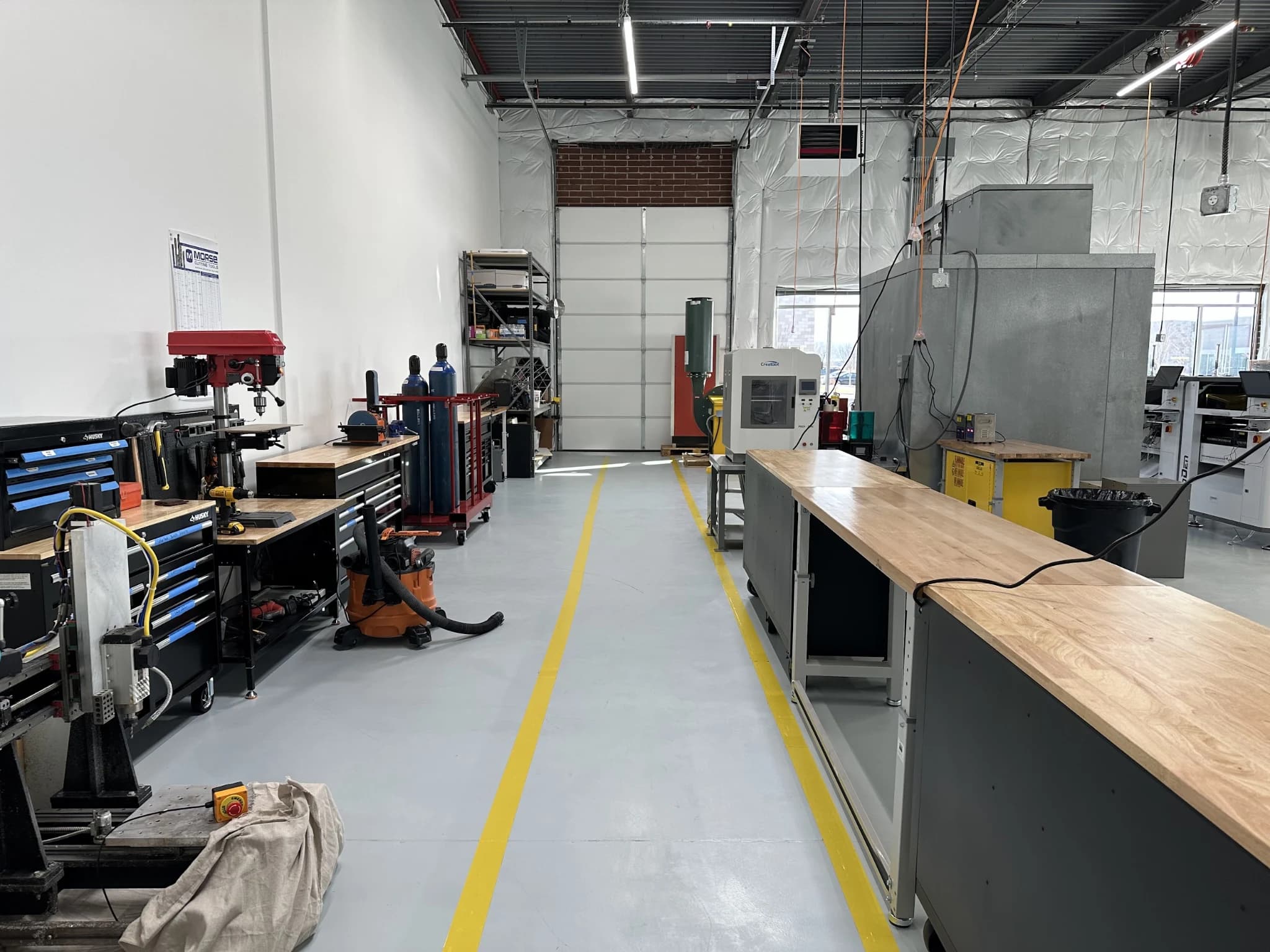 Workbenches and manufacturing equipment in the Care Weather factory.